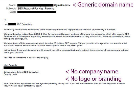 Example of poor branding in email