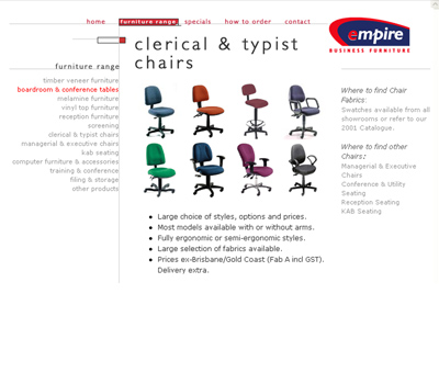 Empire Business Furniture website design