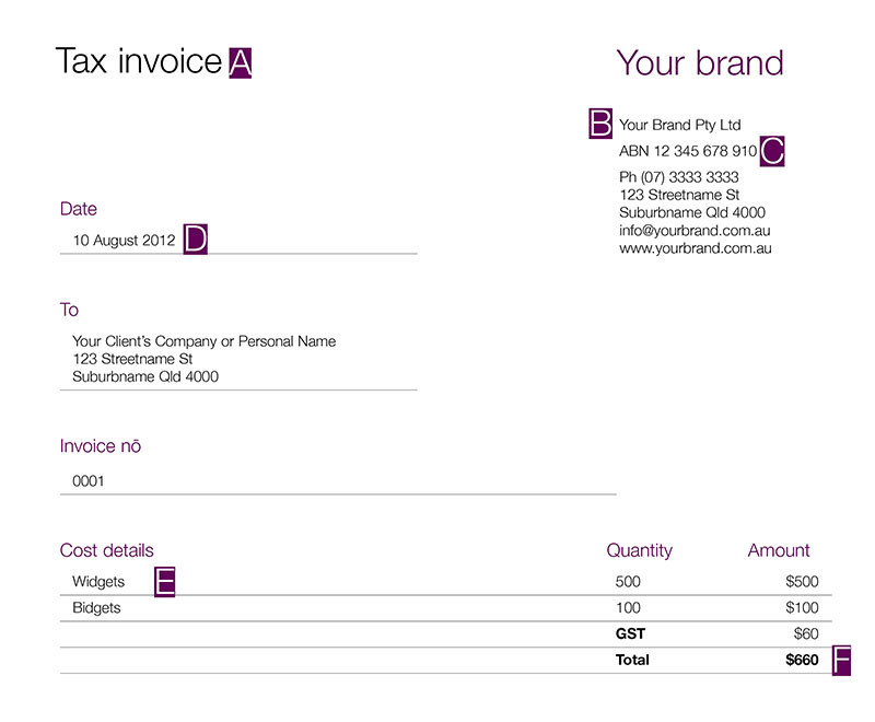 Example tax invoice under 1000